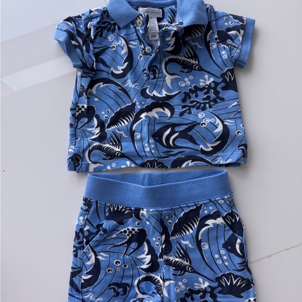 Ralph Lauren Blue Navy & White Boys Matching Polo Set